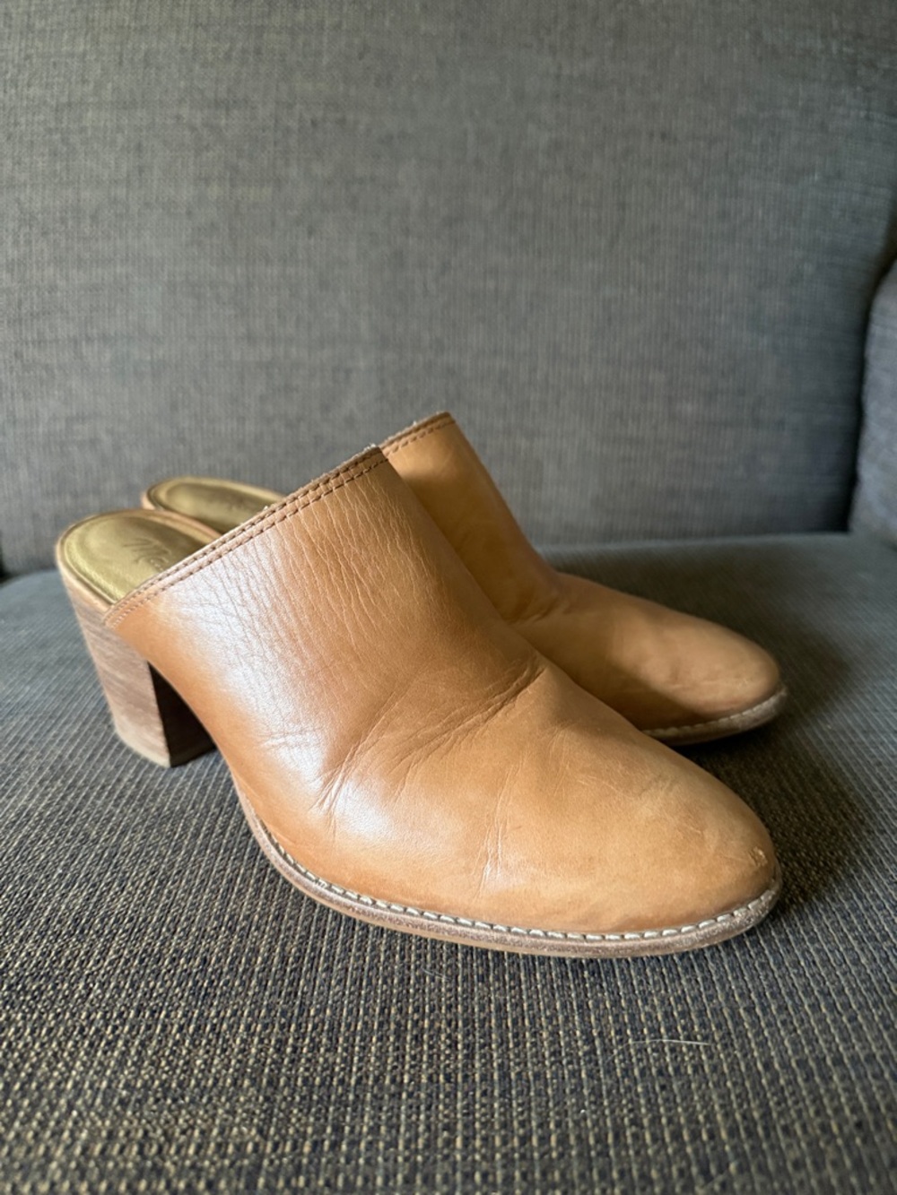Madewell Tan Leather Slip-On Block Heel Mules Sz 7